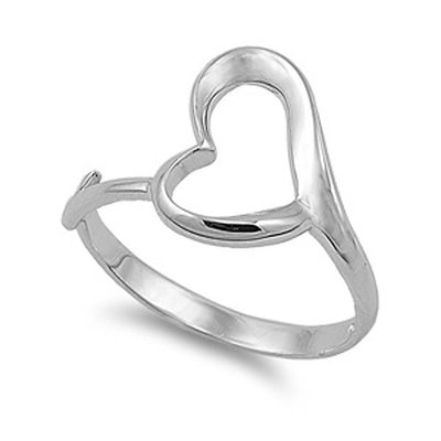 Sterling Silver Rhodium Plated Heart Shaped Plain RingsAnd Face Height 15mmAnd Band Width 3mm