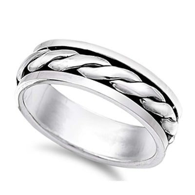 Sterling Silver Spinner Shaped Plain RingsAnd Face Height 7mm