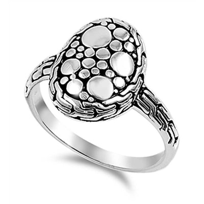 Sterling Silver Oval Bali Shaped Plain RingsAnd Face Height 15mm