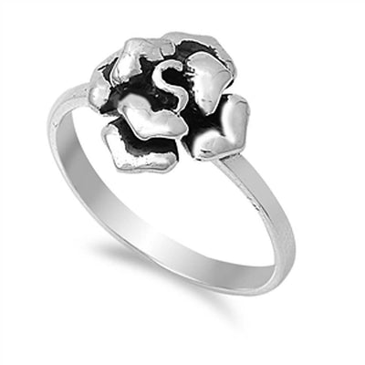 Sterling Silver Rhodium Coated Plumeria Shaped Plain RingsAnd Face Height 12mmAnd Band Width 5mm