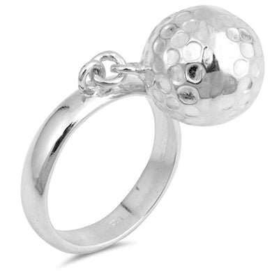 Sterling Silver Rhodium Coated Ring With Ball Shaped Plain RingsAnd Face Height 13mmAnd Band Width 2mm