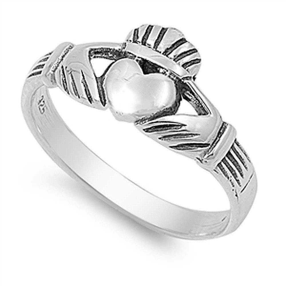 Sterling Silver Elegant Claddagh Ring with Face Height of  11MM
