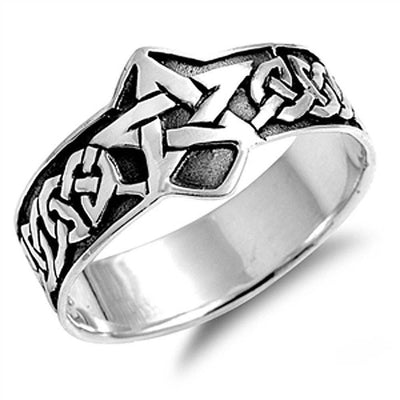 Sterling Silver Celtic Star Shaped Plain RingsAnd Face Height 15mmAnd Band Width 5mm