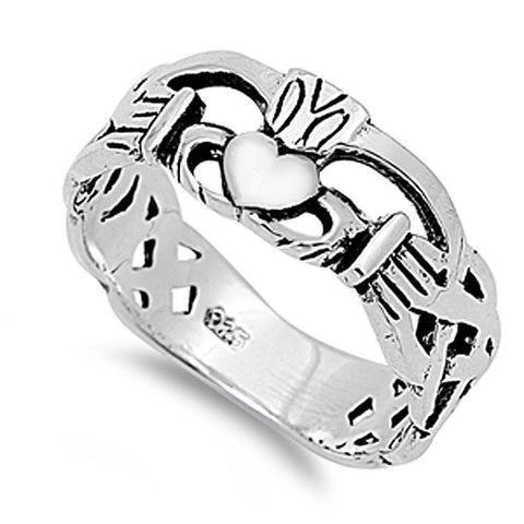 Sterling Silver Claddagh Shaped Plain RingsAnd Face Height 8mm