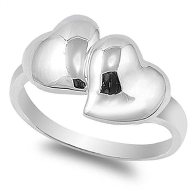 Sterling Silver Double Hearts Shaped Plain RingsAnd Face Height 13mmAnd Band Width 2mm