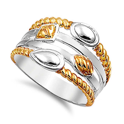 Sterling Silver Two Tone Shaped Plain RingsAnd Face Height 14mm