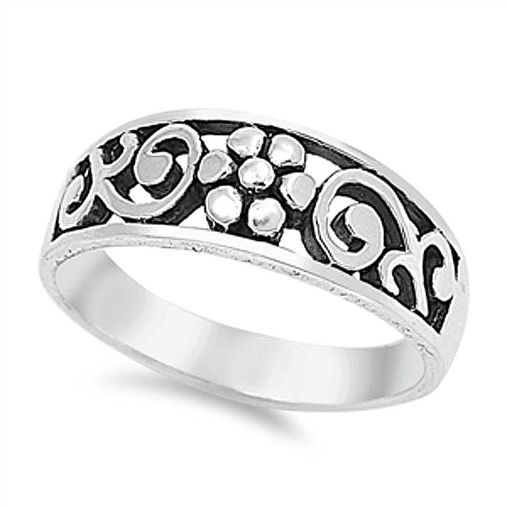 Sterling Silver Plumeria Shaped Plain RingsAnd Face Height 7mmAnd Band Width 4mm