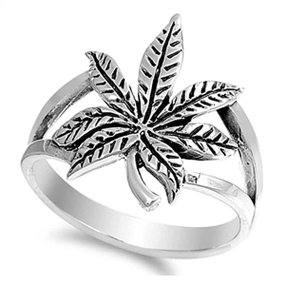 Sterling Silver Marijuana Leaf Shaped Plain RingsAnd Face Height 17mm