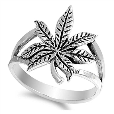 Sterling Silver Marijuana Leaf Shaped Plain RingsAnd Face Height 17mm
