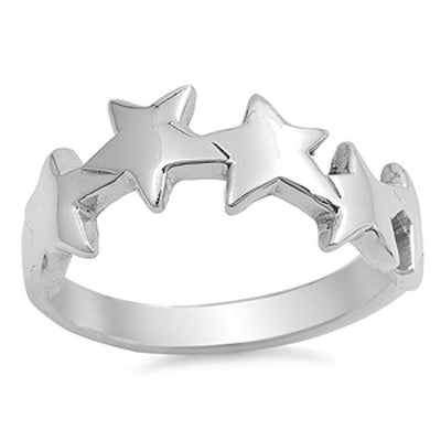 Sterling Silver Trendy Four Wishing Stars Ring with Face Height of 10MM