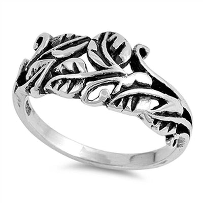 Sterling Silver Leaves Shaped Plain RingsAnd Face Height 12mmAnd Band Width 3mm