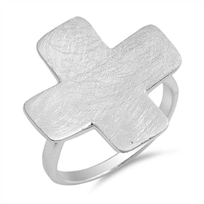 Sterling Silver Satin Finish Cross Shaped Plain RingsAnd Face Height 20mmAnd Band Width 2mm
