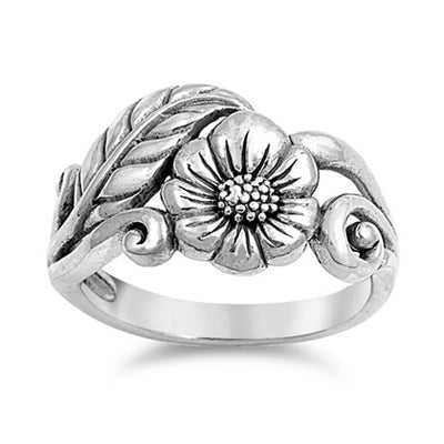 Sterling Silver Sunflower Shaped Plain Rings and Face Height 13mmAnd Band Width 3mm