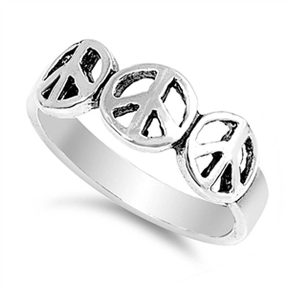 Sterling Silver Stylish Triple Peace Sign Ring with Face Height of 8MM