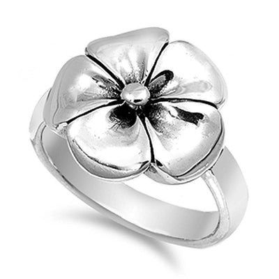 Sterling Silver Flower Shaped Plain RingsAnd Face Height 16mmAnd Band Width 4mm