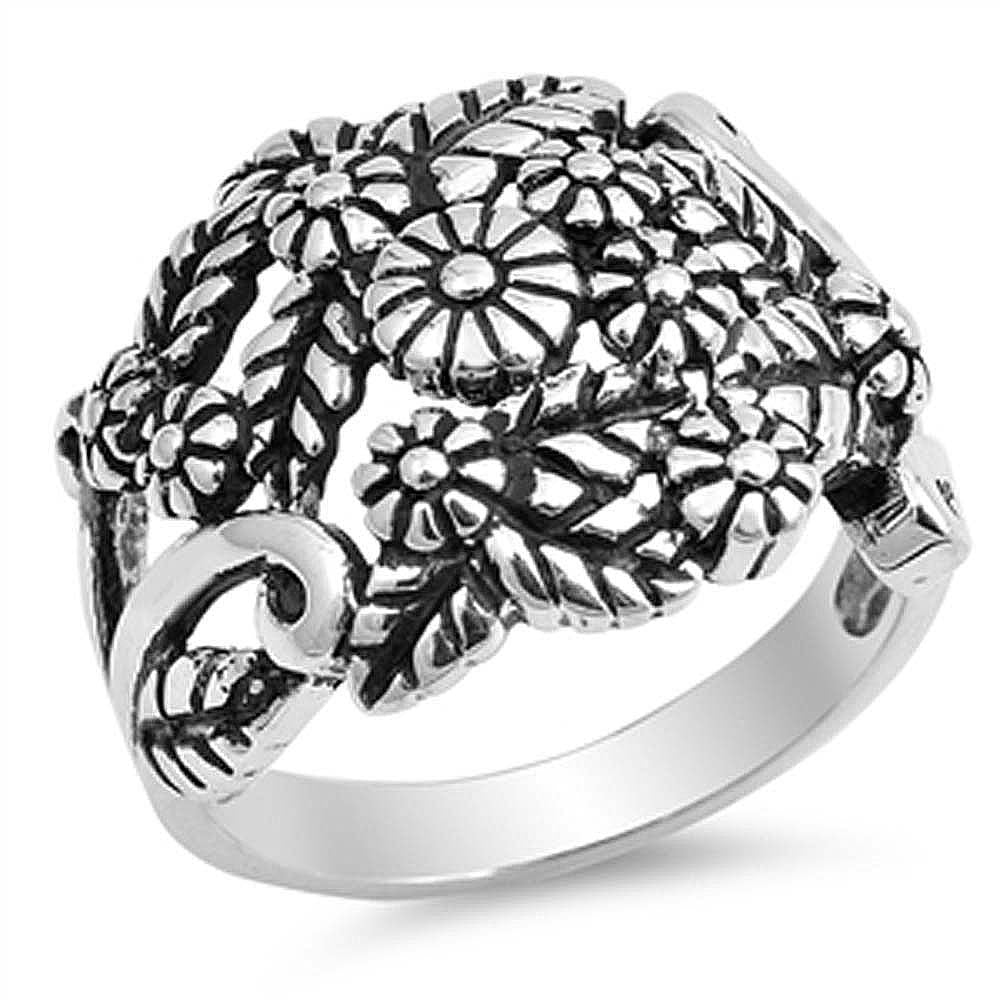 Sterling Silver Flowers Shaped Plain RingsAnd Face Height 17mmAnd Band Width 3mm