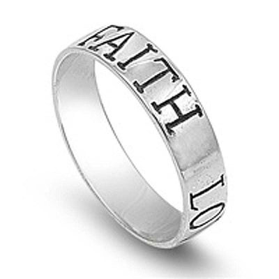 Sterling Silver FAITH LOVE HOPE Band Ring with Ring Band Width of 4.6MM