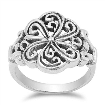 Sterling Silver Celtic Flower Shaped Plain RingsAnd Face Height 17mm