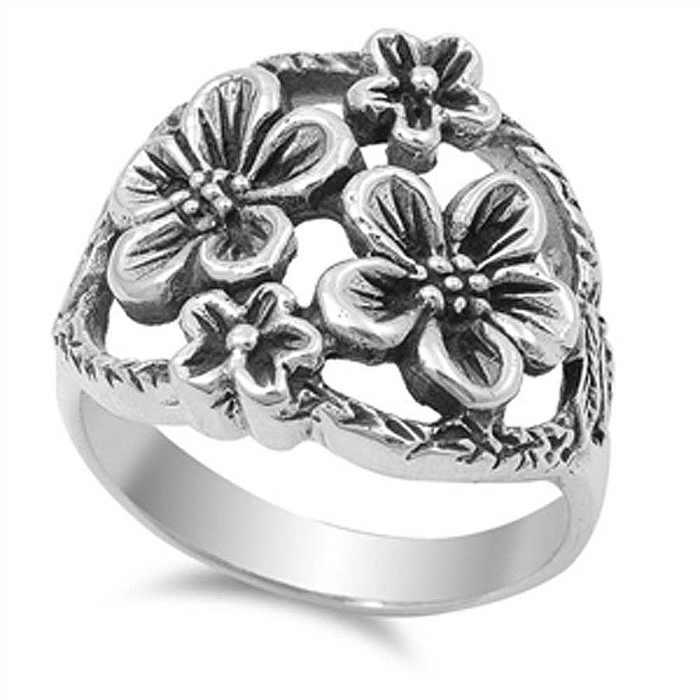 Sterling Silver Flower Shaped Plain RingsAnd Band Width 3mmAnd Face Height 19mm