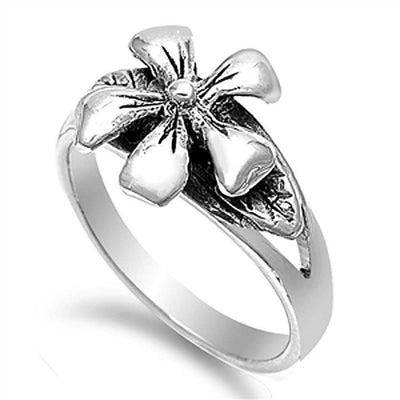 Sterling Silver Plumeria Shaped Plain RingsAnd Face Height 13mmAnd Weight 4.8grams