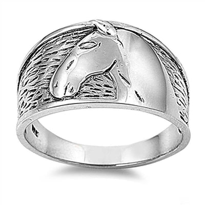 Sterling Silver Oxidized Horse Shaped Plain RingsAnd Face Height 14mmAnd Band Width 4mm