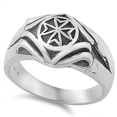 Sterling Silver Rhodium Plated Oxidized Cross Shaped Plain RingsAnd Face Height 13mmAnd Band Width 4mm