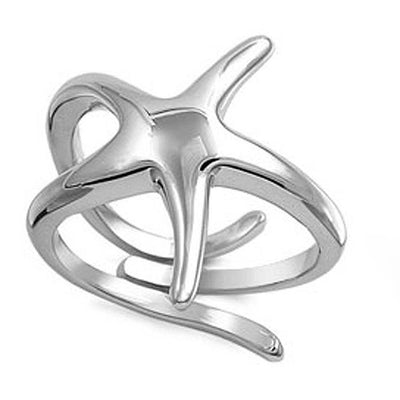 Sterling Silver Rhodium Plated Starfish Shaped Plain RingsAnd Face Height 21mmAnd Band Width 11mm