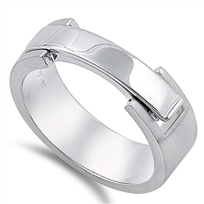 Sterling Silver Rhodium Plated Matte Thin Lock Shaped Plain RingsAnd Band Width 10mm