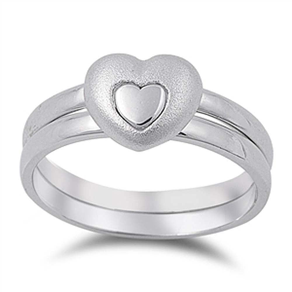 Sterling Silver Rhodium Plated Matte Heart Shaped Plain RingsAnd Face Height 8mmAnd Band Width 4mm