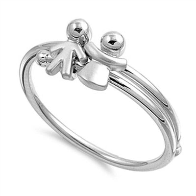 Sterling Silver Rhodium Plated Satin Finish Boy Girl Shaped Plain RingsAnd Face Height 8mmAnd Band Width 4mm