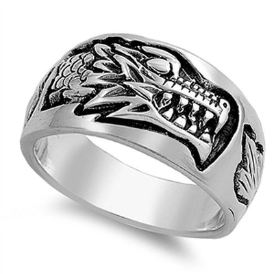 Sterling Silver Oxidized Dragon Shaped Plain RingsAnd Face Height 12mmAnd Band Width 6mm