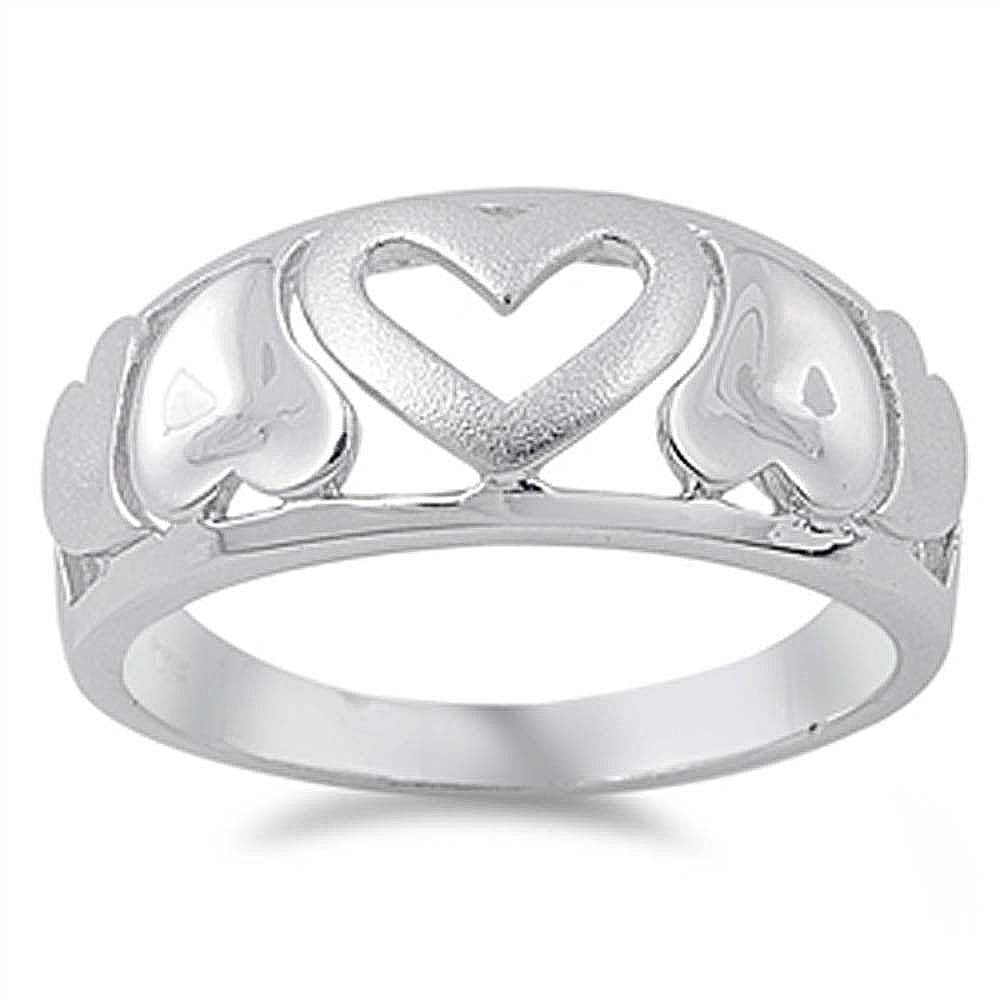 Sterling Silver Rhodium Plated Matte Finish Heart Shaped Plain RingsAnd Face Height 3mmAnd Band Width 3mm