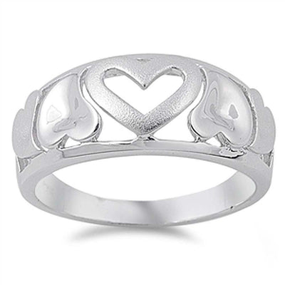 Sterling Silver Rhodium Plated Matte Finish Heart Shaped Plain RingsAnd Face Height 3mmAnd Band Width 3mm