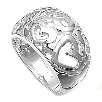 Sterling Silver Fancy Open Cut Multiple Heart Wide Band Ring with Face Height of 13MM