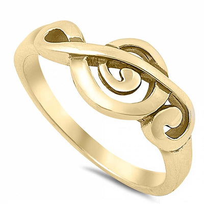 Sterling Silver Yellow Gold Plated Oxidized Music Note Shaped Plain RingsAnd Face Height 9mm