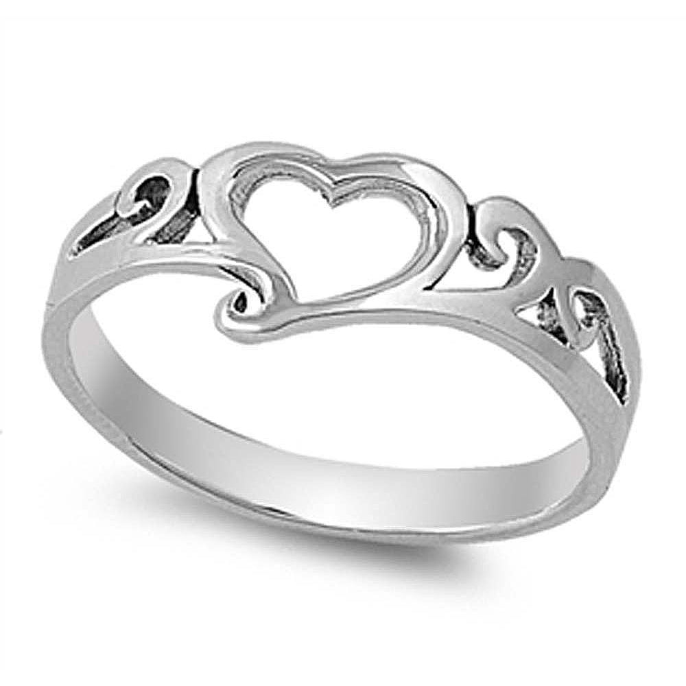 Sterling Silver Heart Shaped Plain RingsAnd Face Height 8mmAnd Band Width 3mm