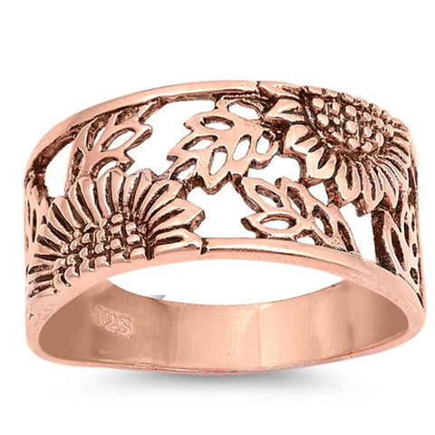 Sterling Silver Rose Gold Plated Sunflower Shaped Plain RingsAnd Face Height 14mm