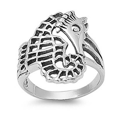 Sterling Silver Seahorse Shaped Plain RingsAnd Face Height 24mm