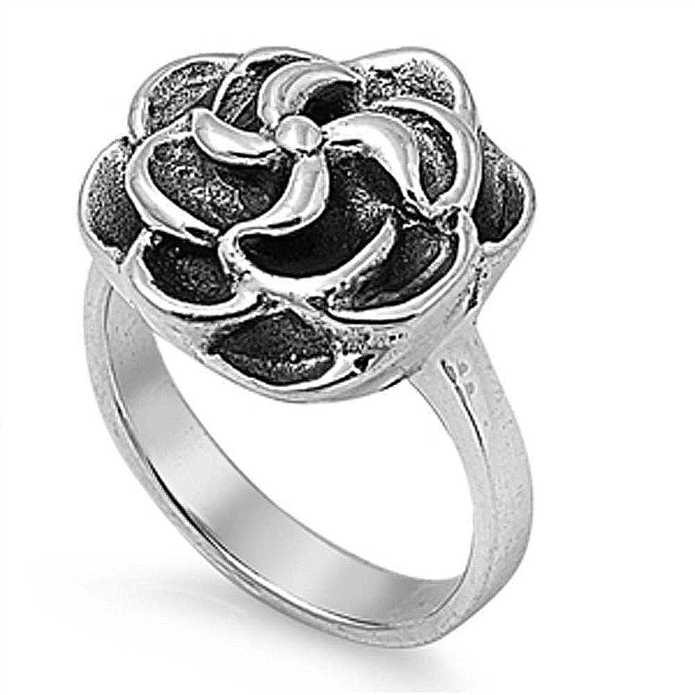 Sterling Silver Rose Shaped Plain RingsAnd Face Height 17mmAnd Band Width 4mmAnd Weight 7.8grams