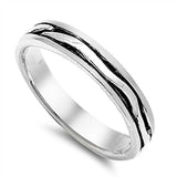 Sterling Silver Modish Carved Black Line Design Ring with Band Width of 4MM