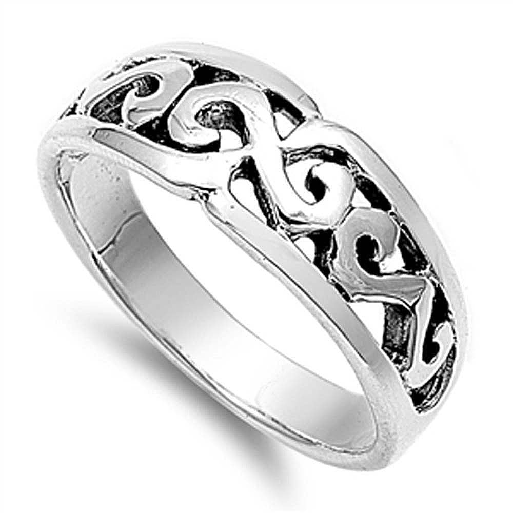 Sterling Silver Modish Spiral Patterned Band Ring with Face Height of 7MM