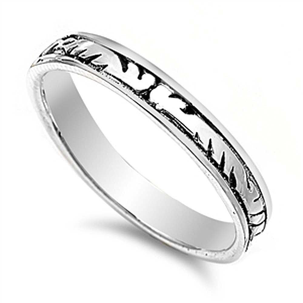 Sterling Silver Fancy Patterned Thin Band Ring with Band Width of 4MM