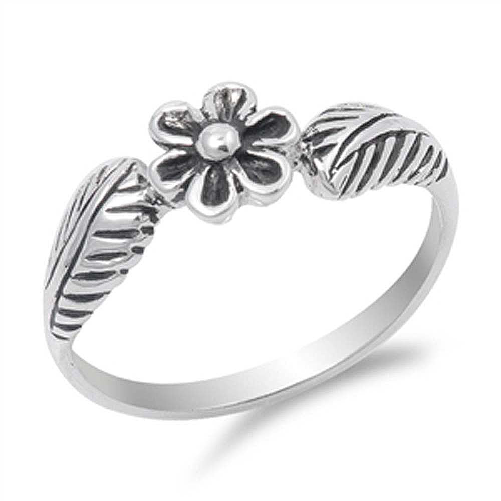 Sterling Silver Fancy Antique Style Plumeria with Leaves RingAnd Face Height of 6MM