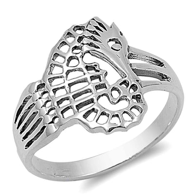 Sterling Silver Fancy Seahorse Ring with Face Height of 16MM