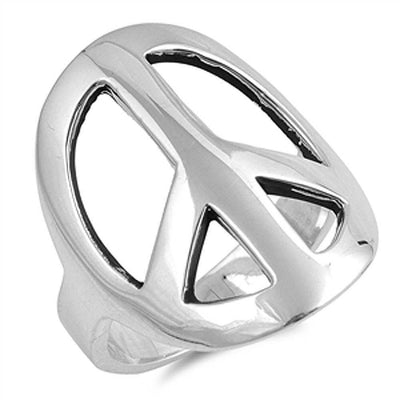 Sterling Silver Peace Sign Plain RingsAnd Face Height 24mmAnd Band Width 4mm