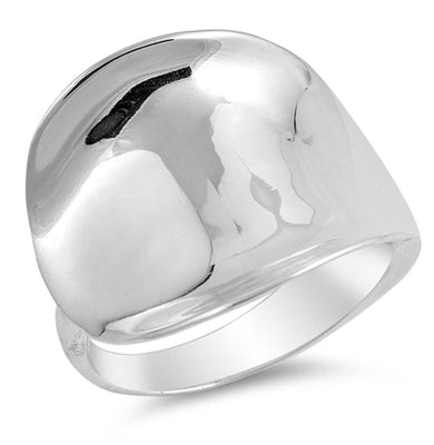 Sterling Silver Fancy Plain Flat Concave Ring with Ring Face Height of 20MM