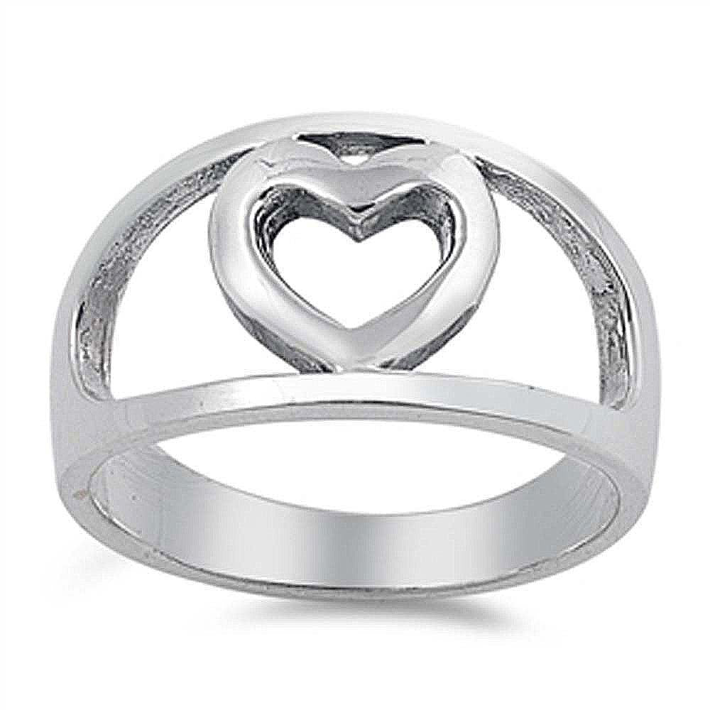 Sterling Silver Stylish Open Cut Heart Ring with Face Height of 12MM