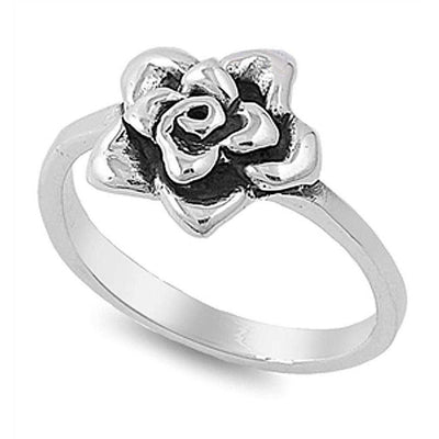 Sterling Silver Stylish Vintage Rose Design Ring with Face Height of 12MM