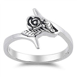 Sterling Silver Trendy Rose with Leaves Design Ring with Face Height of 15MM