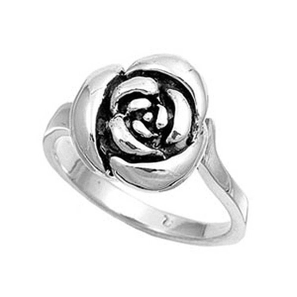 Sterling Silver Modish Rose Design Ring with Face Height of 14MM